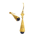 22K HANDMADE CONE DROP EARRINGS WITH CABACHON BLUE SAPPHIRES
