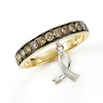 14KT TT BROWN DIAMOND BAND AND HANGING CANCER RIBBON