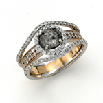 18KT TWO TONE NATURAL GREY ROUGH DIAMOND RING