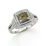 18KT DOUBLE ROW NATURAL GREEN DIAMOND RING