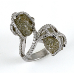 18KT WG NATURAL ROUGH TWO SILVER DIAS RING